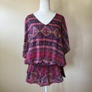 Karma Highway Pink Paisley Elastic Waist Bohemian Women's Top One Size NWOT